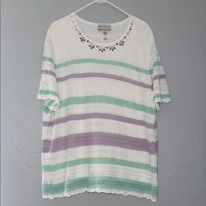 Alfred Dunner Relaxed Green and Purple Short Sleeve Tee 27